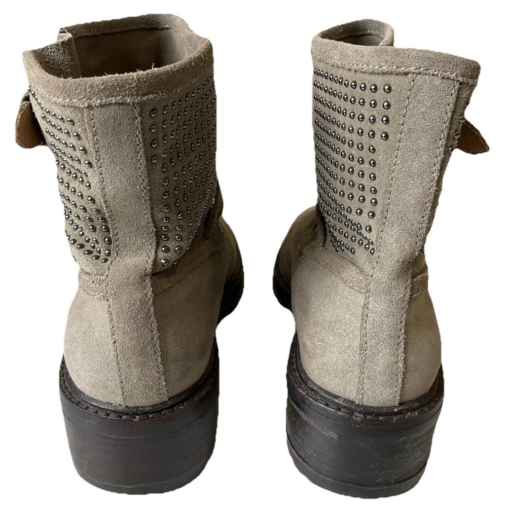Coach Gates Women's Studded Taupe Gray Suede‎ Moto Combat Buckle Ankle Boots 6B - Picture 2 of 12